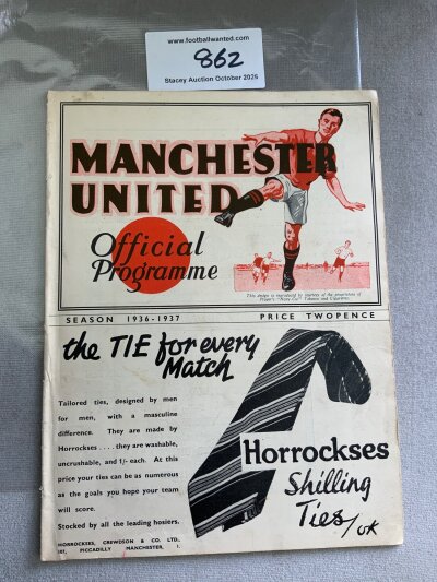 1936 - 1937 Manchester United v Wolves Football Programme: Excellent condition ex bound with covers division one programme with no writing.
