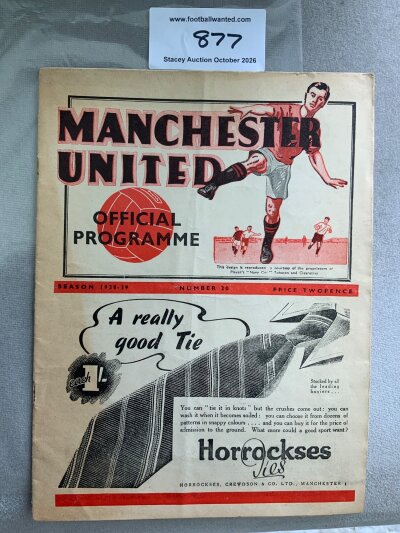1938 - 1939 Manchester United v Portsmouth Football Programme: Very good condition division one programme with no team changes. Staples removed not rotted away.