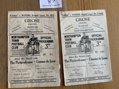 1940s Northampton v Watford Football Programmes: 48/49 + 49/50 both good with numbers written to cover. Fair/good.. (2)