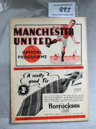 1938 - 1939 Manchester United v Arsenal Football Programme: Very good condition division one programme with no team changes.