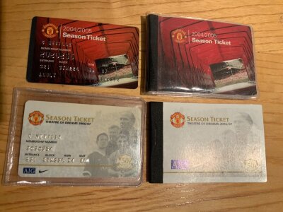 Gary Neville’s Manchester United Season Ticket Books: For seasons 2094/2095 and 2006/2007 with a credit card style card to front of book both in his name. (2)
