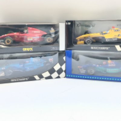 4 Boxed 1/18 Scale F1 Cars Including Minichamps and Onyx. No Reserve.