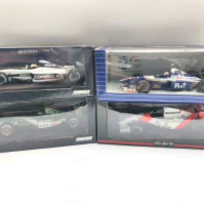 4 Boxed 1:18 Scale F1 Racing Cars Including Hotwheels.