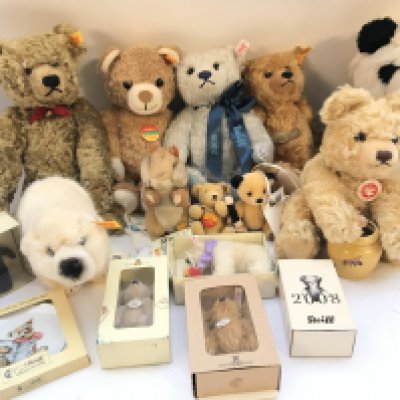A Collection of Steiff Bears. Some have Tags.