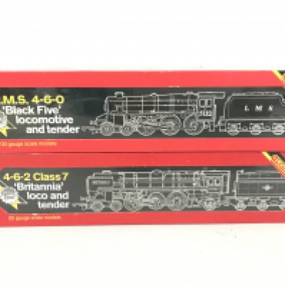 2 X Boxed Hornby 00 Gauge Locomotives a LMS 4-6-0 Black Five Locomotive and Tender #R.840 and a 4-6-2 Class 7 Britannia Locomotive and Tender #R.063.