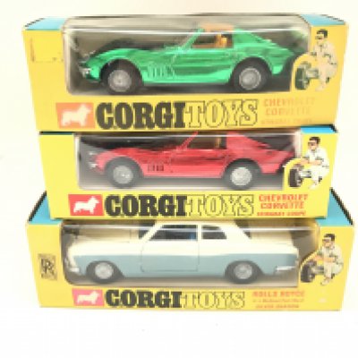 3 X Boxed Corgi Diecast Vehicles. 2 X Chevrolet Corvette #300 and a Rolls Royce Silver Shadow.#273. No Resrve.