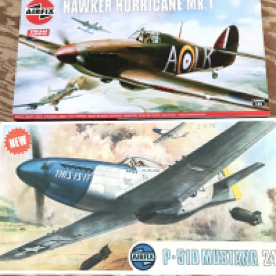 2 Boxed Airfix Model Kits. A Hawker Hurricane and a P-51D Mustang Both 1/24 scale. (2).