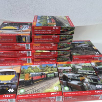 A collection of 14 new boxed railway themed jigsaw puzzles by Hornby each is 1000 pieces and for ages 6 plus. No reserve