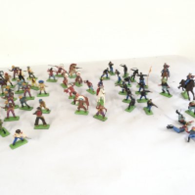A collection of Britains Deetail figures featuring Cowboys..Indians..US army and confederate.. No reserve