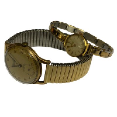 a 9ct gold cased Gents Bravington wrist watch together with a ladies gold cased watch.