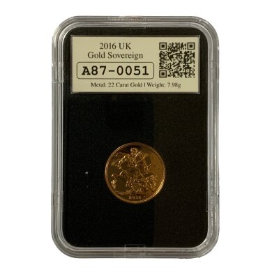 2016 Queen Elizabeth II encapsulated, uncirculated full sovereign.