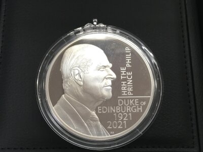 A 5oz silver coin featuring Prince Phillip.