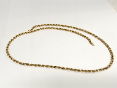 A 9ct gold rope chain
23.47g and approximately 73cm long.