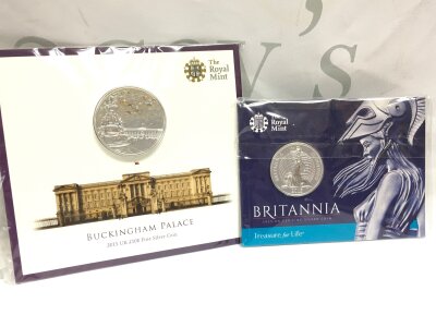 A 2015 UK £100 silver coin and a 2015 Britannia £50 Fine silver coin