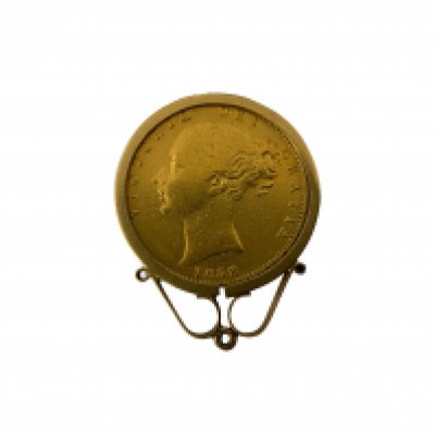 A full 1858  young head Queen Victoria shield backed full sovereign, with a 9ct gold ring mount. 