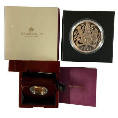 A 2022 Piedfort gold proof sovereign. QEII portrait.