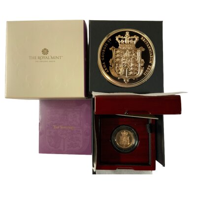 A 2025 Piedfort gold proof sovereign. Charles II portrait.