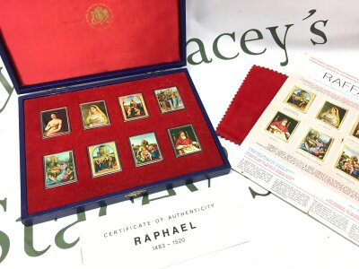 A cased set of 8 silver plaques, Raphael 1483-1520 London Hallmarked sterling silver one of 500 sets.