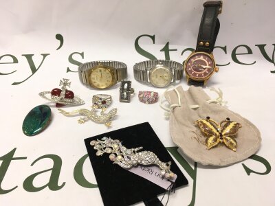 A Collection of costume Jewellery including brooches, rings, watches