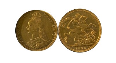 A Queen Victoria Crowned 1893 full sovereign, encapsulated, circulated.