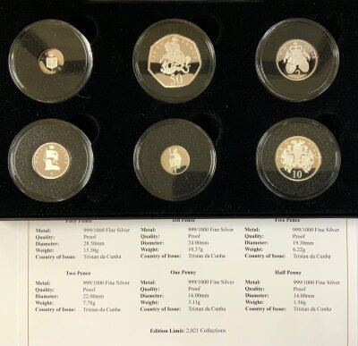 Jubilee Mint issue, 50th Anniversary of Decimalisation, fine silver proof coin collection. Tristan Da Cunha mint.
