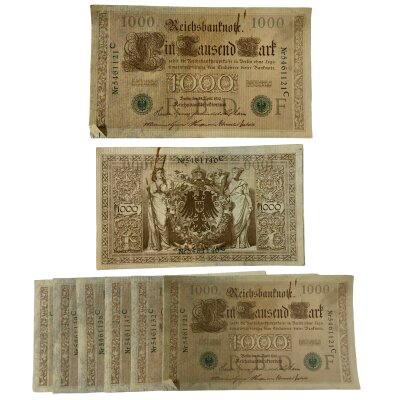 A Collection of consecutive C1910 1000 Reichsbanknotes, Nr5461121C - Nr5461140C (20)
