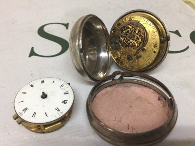 A silver Pair cased 19th century Verge pocket watch maker James Gray London watch number 6421 and one other watch movement (2)