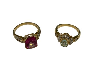 2 Gem set gold dress rings (1 14K 5.1g/ 1 18K 5.2g).