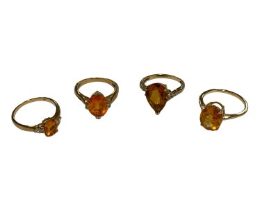 4 9ct gold gem set rings, 12.3g