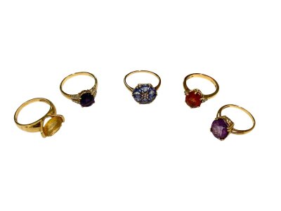 3 9ct gold gem set rings, 13g