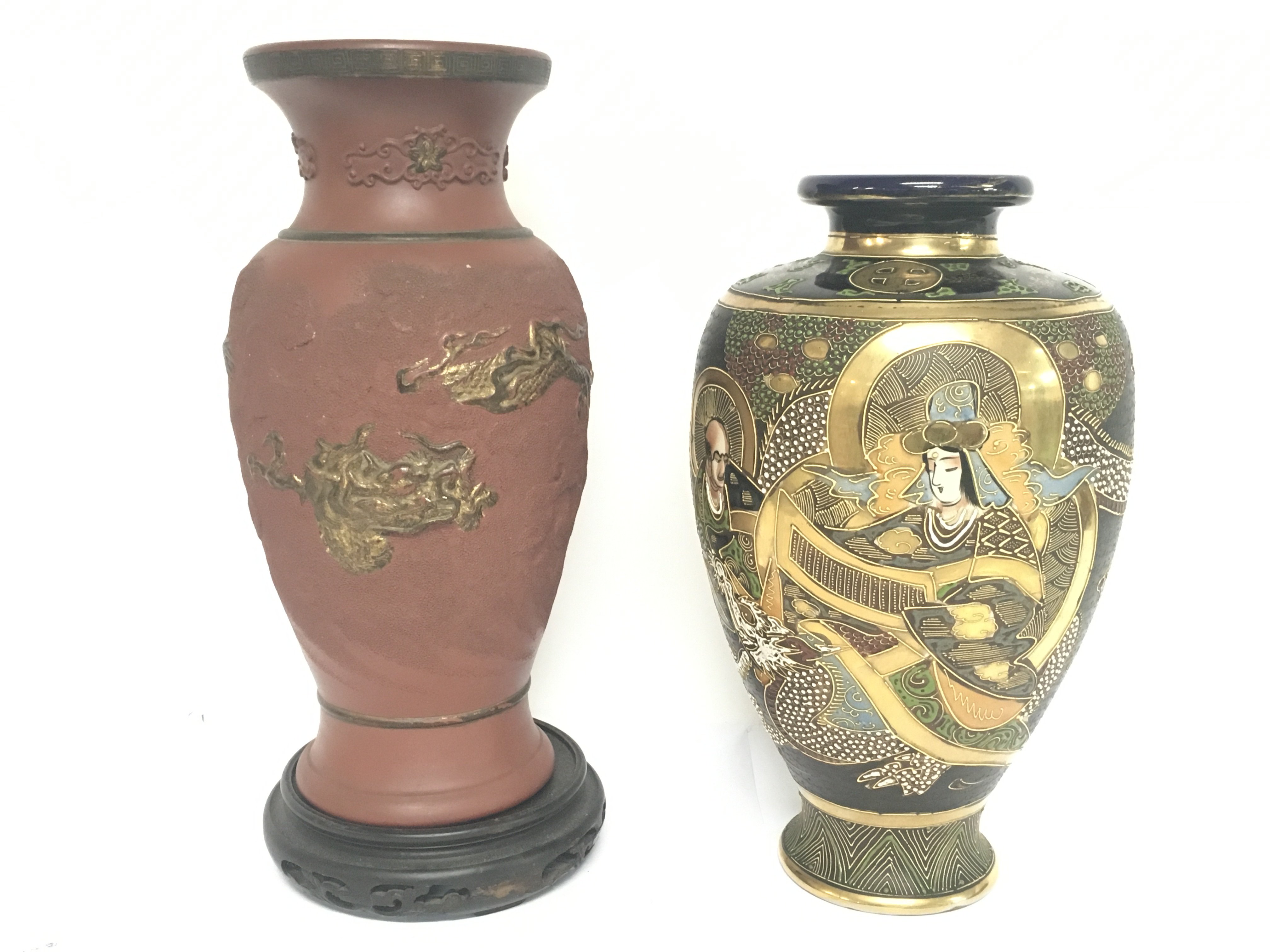 A Chinese republic terracotta vase and a modern Japanese satsuma vase. No obvious damage or restoration. Postage category D- NO RESERVE