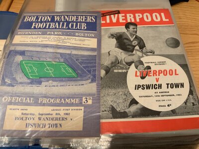 Ipswich Town 1960s Away Football Programmes: Private Collection in large ring binder with away programmes in very good condition from 62/63 to 69/70. (99)