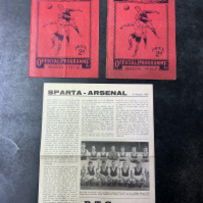 Arsenal Football Programmes: Homes 36/37 Sunderland, 37/38 West Ham reserves. C/W 59/60 Sparta away. Very good. (3)