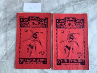 1936 - 1937 Arsenal Home Football Programmes: Portsmouth and Stoke with latter having pencilled team changes. Division One matches in good condition with no team changes. Both have season ticket applications inside. (2)