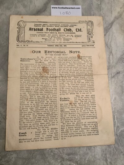1921 - 1922 Arsenal v West Brom Football Programme: Good condition 1st division 4 page white programme with no team changes. Tiny stains. C/W 2 replica single sheet programmes from 1925/26.