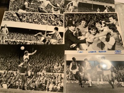Arsenal Football Press Photos: Large black and white action shots from the late 70s and early 80s. All have press stamps and most have annotations. (11)