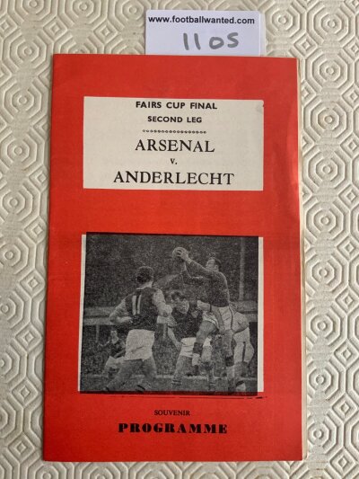 1970 Fairs Cup Final Pirate Football Programme: Arsenal v Anderlecht 8 page pirate programme by Nicholls in excellent condition with no writing.