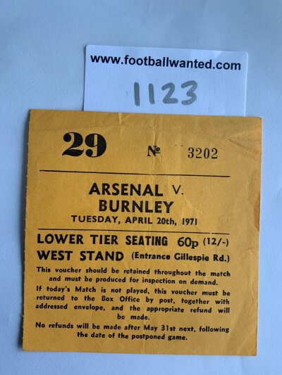 70/71 Arsenal (Double Season) v Burnley Football Ticket: League match ticket dated 19 9 1970 has fold.