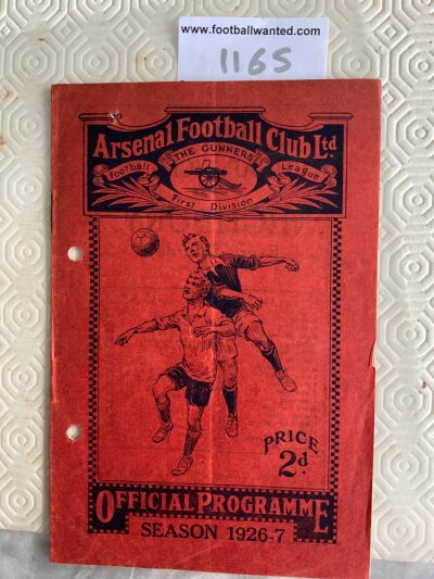 1926 - 1927 Arsenal v Leicester Football Programme: Fair condition league match with no team changes. Rusty staples and punch holes