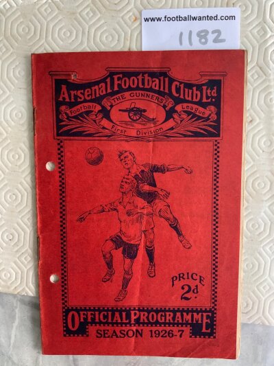1926 - 1927 Arsenal v Wolves Football Programme: Fair condition FA Cup 6th round match with no team changes. Rusty staples present and holding firm. Pictures of Wolves players featured on team page. Programme has been hole punched.