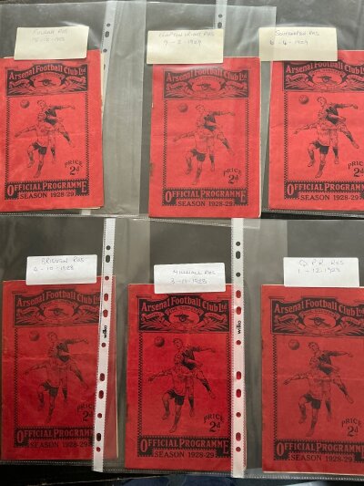 Arsenal 1928 1929 Reserve Football Programmes Collection:  Features 12 programmes v Mainly London clubs. Mostly in good condition with rusty staples with a few having paper loss at staples positions. Other teams feature Southend Southampton Clapton Orient QPR Fulham Millwall Brighton Portsmouth Brentford Tottenham Palace West Ham (12)