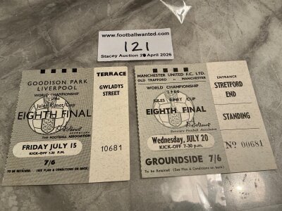 1966 World Cup Football Tickets: Hungary v Brazil at Everton, Bulgaria v Hungary at Manchester United. Excellent. (2)