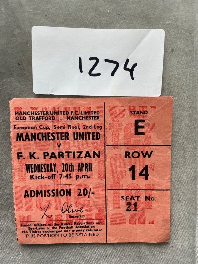 65/66 Manchester United v Partizan Belgrade Football Ticket: European Cup semi final ticket dated 20 4 1966 in very good condition. Light creasing.