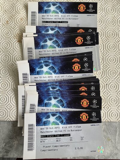 2010/11 Manchester United v Bursaspor Football Tickets: 28 player complimentary tickets from a more difficult to obtain match. (28)