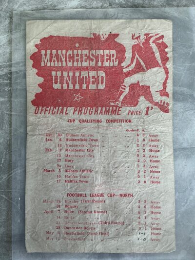 44/45 Manchester United v Chesterfield Semi Final Football Programme: Fair condition War Cup programme dated 5 5 1945 with no team changes. Single sheet has folding and creasing.