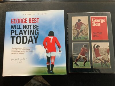 George Best Signed Football Book: On The Ball by Pelham Books produced in 1970 hand signed without dedication by Best. C/W George Best Will Not Be Playing Today which is a great tribute book to him. (2)