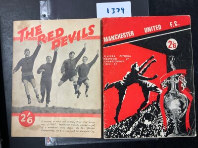 Manchester United Busby Babes Signed Books: Soft cover Red Devils souvenir book of the 56/57 story hand signed inside by 16 on their player profile by Foulkes Whelan Violet Pegg Edwards Charlton and  Taylor. On team group to middle page which has tape there are 10 signatures including Taylor and Edwards. C/W 66/67 souvenir brochure signed on picture by Busby Aston Stiles Sadler and Crerand. C/W receipt for 700 pounds for Ted Devils booklet. (2)