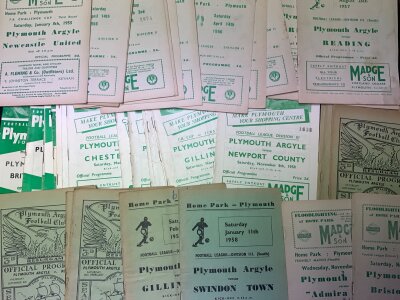 Plymouth Argyle Home Football Programmes: 48 from the 50s Over 120 spanning the 60s decade with a further 30 from the early 70s. Mainly good condition with duplication. Includes 53/54 Bristol Rovers, Admira Wien, 54/55 Newcastle FA Cup. (200+)