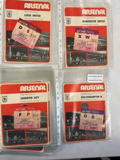 Arsenal Complete 73/74 Home Programmes + Tickets: All 23 1st team programmes and accompanying tickets in good condition. (64)