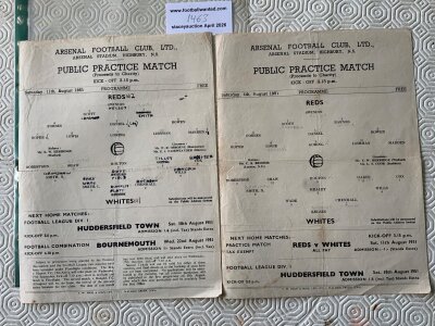 51/52 Arsenal Practice Match Football Programmes: Reds v Whites single sheets dated 4/8/51 and 11/8/51. Folds and team changes. (2)